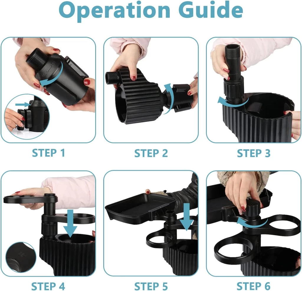 Versatile 360° Rotating Dual Cup Holder Expander & Food Tray Organizer - Perfect for Road Trips