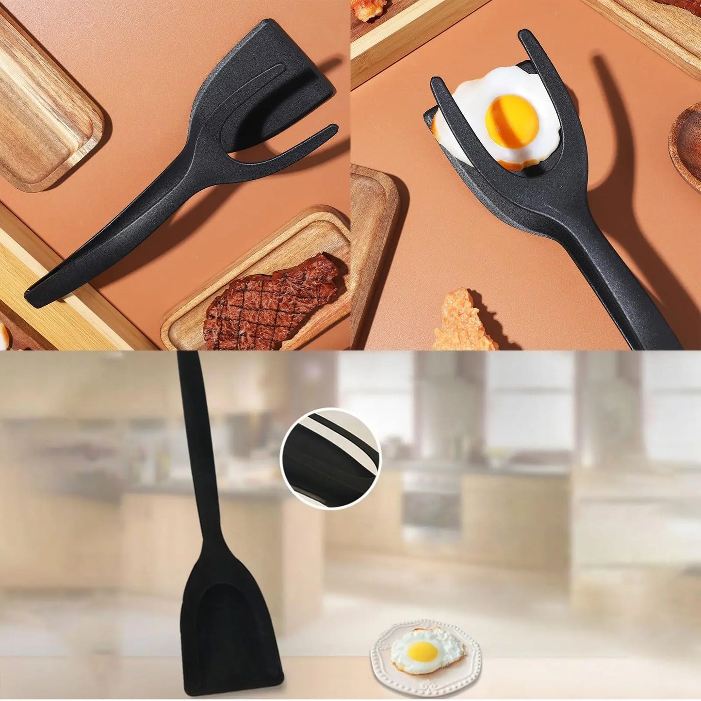 Silicone Grip & Flip Kitchen Spatula Tong - Versatile Cooking Tool for Eggs, Pancakes, Fish & More