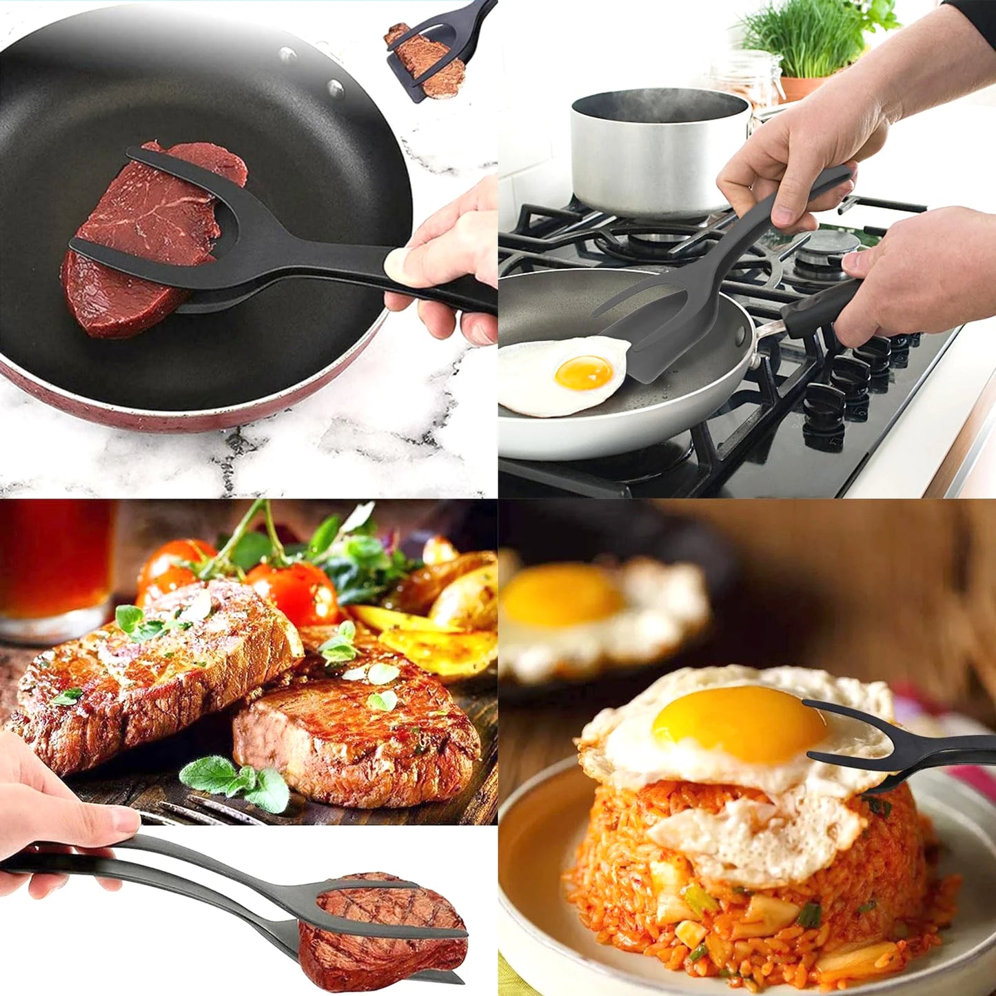 Silicone Grip & Flip Kitchen Spatula Tong - Versatile Cooking Tool for Eggs, Pancakes, Fish & More